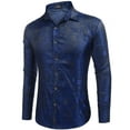 thumbnail image 4 of COOFANDY Men's Silk Satin Dress Shirt Long Sleeve Floral Printed Shirt Paisley Button Down Shirts for Wedding Party Prom Navy Blue S, 4 of 6