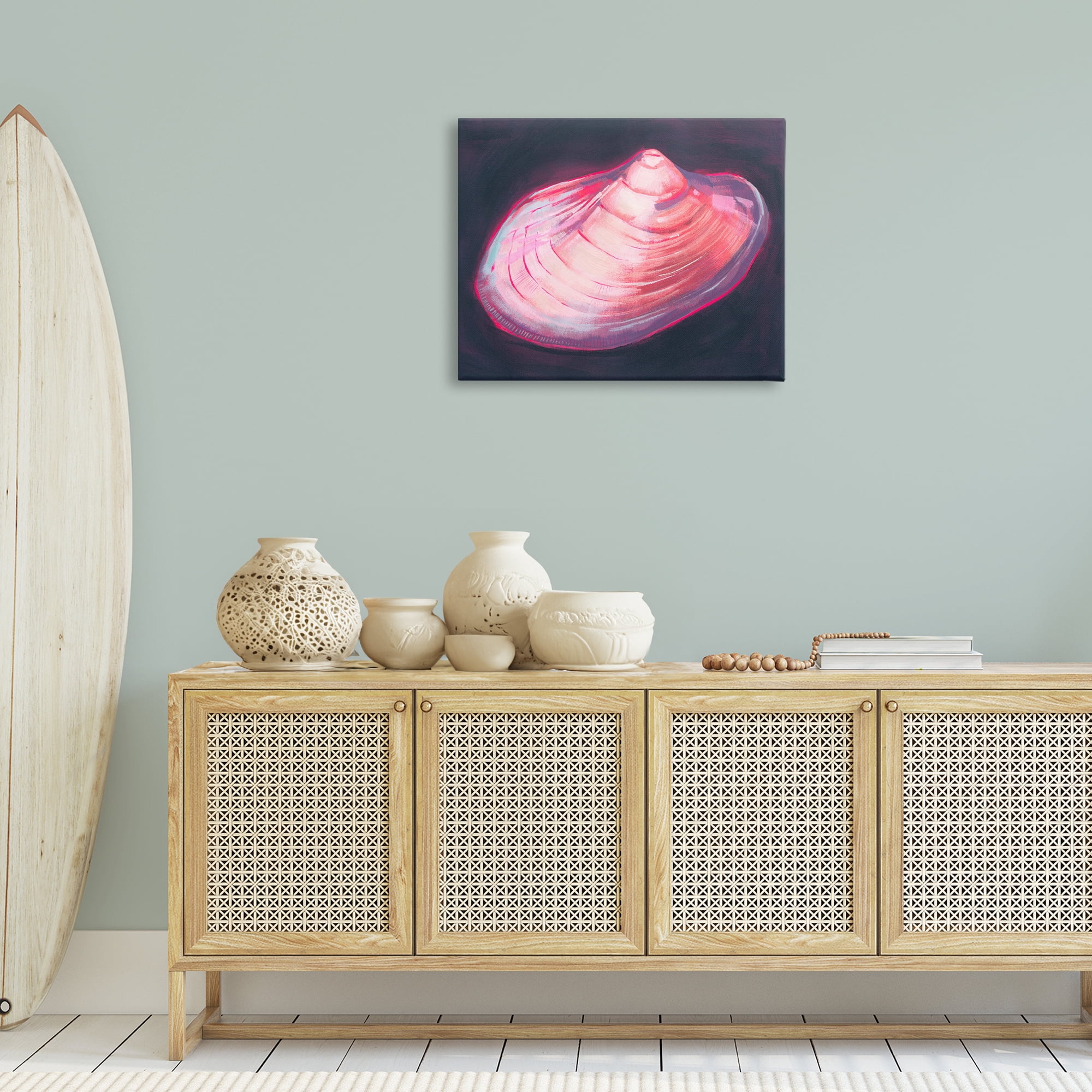 Stupell Industries Pink Seashell on Black Animals & Insects Painting Gallery Wrapped Canvas Art Print Wall Art, 30 x 24