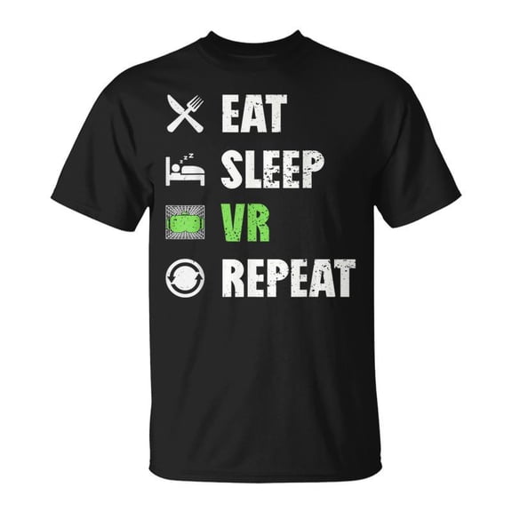 Eat Sleep VR Repeat Funny Virtual Reality Gamer Gaming Headset Unisex T-Shirt, for men & women, up to size 5XL
