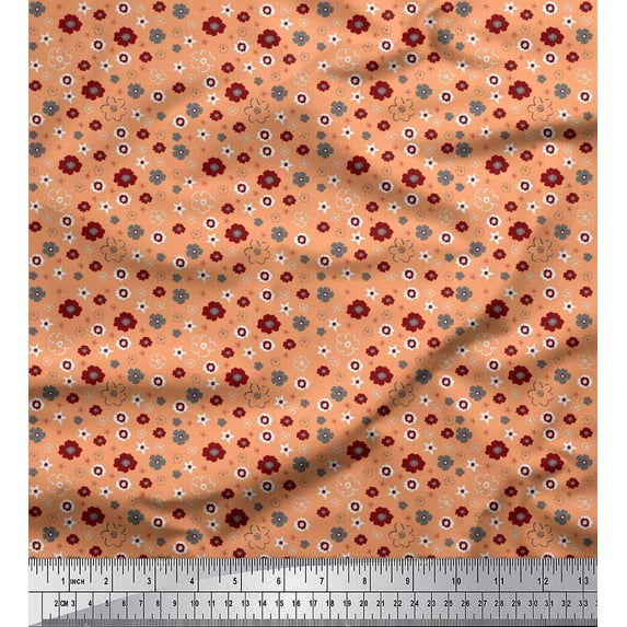 Soimoi Orange Cotton Cambric Fabric Flower Artistic Fabric Prints By Yard 42 Inch Wide
