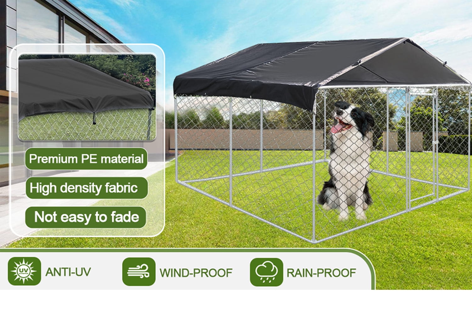 Caulitar 10 x 10FT Large Outdoor Dog Run Kennel, Heavy Duty Dog Pets Cage Galvanized Steel Dog Fence Dog Enclosure Playpen with Waterproof Cover