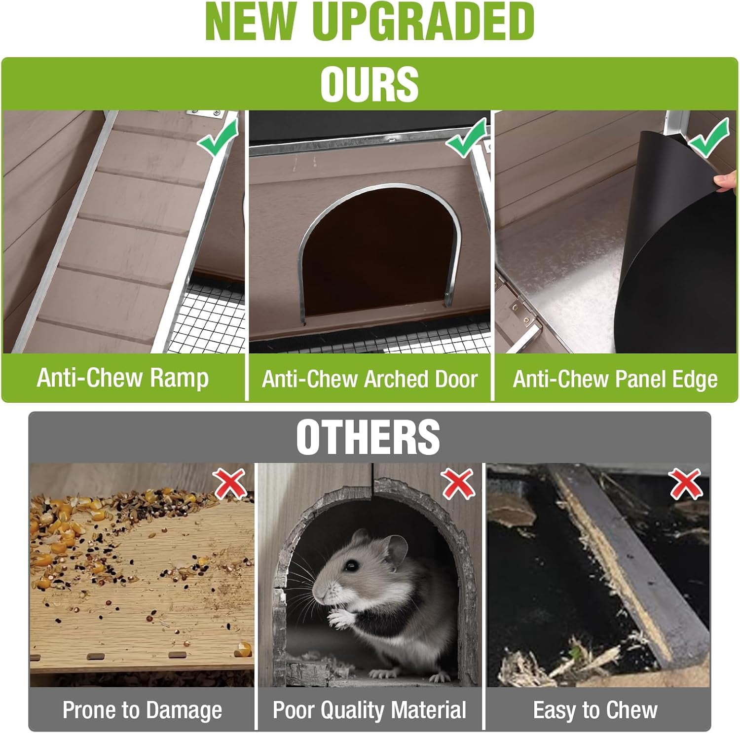 Aivituvin Indoor Rabbit Hutch Guinea Pig Cages with Chew-Proof Ramp, 2-Story Wooden Bunny House with Pull-Out Tray & Leakproof PVC Layer, Small Animal Cage with Detachable Legs