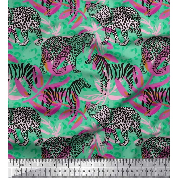Soimoi Green Cotton Duck Fabric Leopard Skin,Leopard & Wild Animal Decor Fabric Printed BTY 42 Inch Wide
