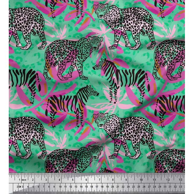 Soimoi Green Poly Georgette Fabric Leopard Skin,Leopard & Wild Animal Fabric Prints by Yard 42 Inch Wide