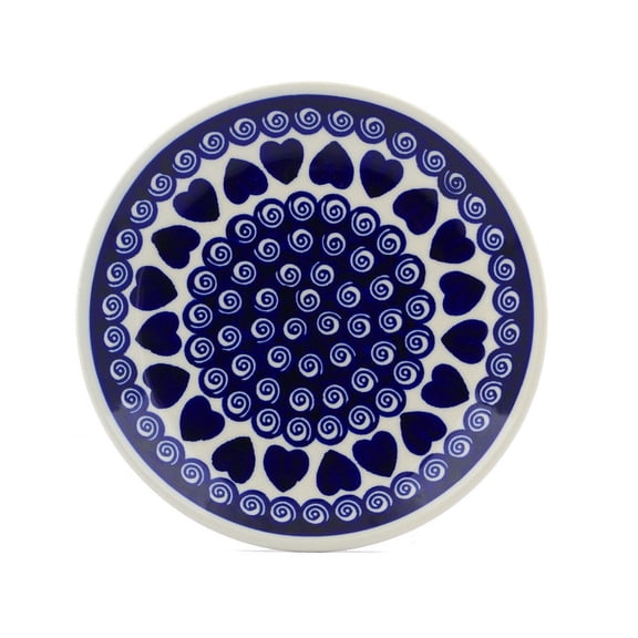 Polish Pottery 7½-inch Dessert Plate (Heart Swirls Theme) Hand Painted in Boleslawiec, Poland   Certificate of Authenticity