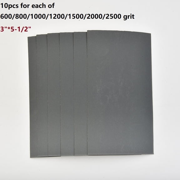 70pcs Car Wet/ Dry Sanding Paper Abrasive Tools 3"*5-1/2" For Combo 600/800/1000/1200/1500/2000/2500 Grit Polish Sandpaper