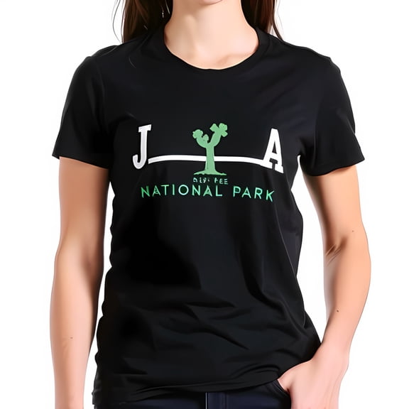 Stylish Cotton Short Sleeve T-Shirt with 'JA' Letters and Vibrant Green Joshua Tree - National Park Graphic Tee