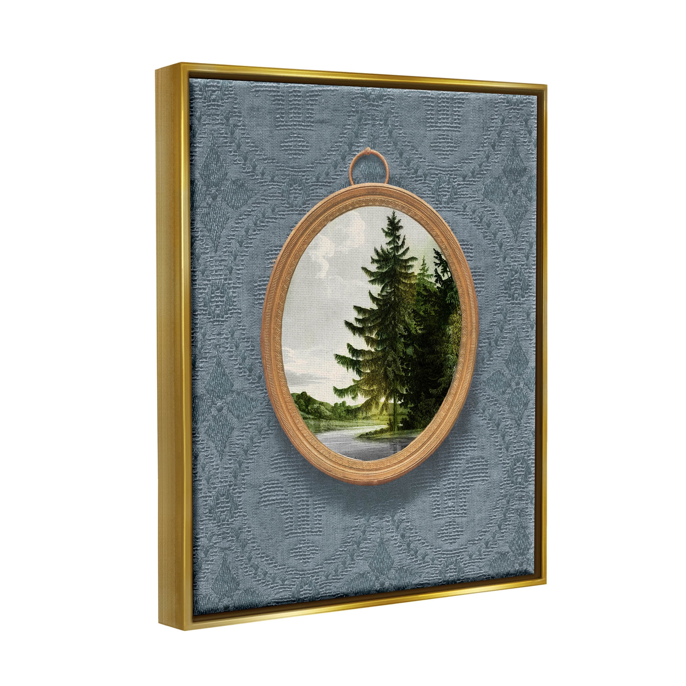 Tree Scene View Vintage Pattern Landscape Graphic Art Metallic Gold Framed Art Print Wall Art