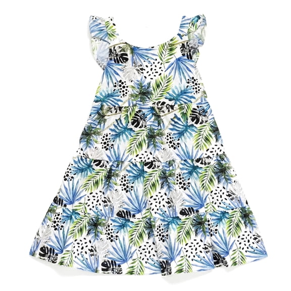 NIPAXO Girls Dress Ruffle Wide Strap Open Back Smocked Tiered Cake Skirt Monstera Palm Leaf Hawaiian Tropical Beach Sundress for Girls Age 4-5 Years