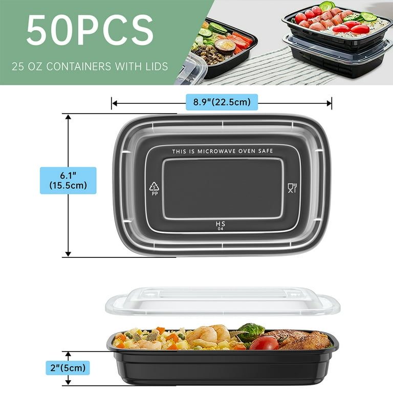 GPED 50 Pack Meal Prep Containers, 25oz Plastic Food Storage