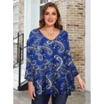 thumbnail image 3 of LATWIIV Tunic Tops for Women 3/4 Sleeve Plus Size Women's Tunics Loose Fit Floral Swing Flare Ladies Blouse for Leggings A-Blue35 1X, 3 of 7