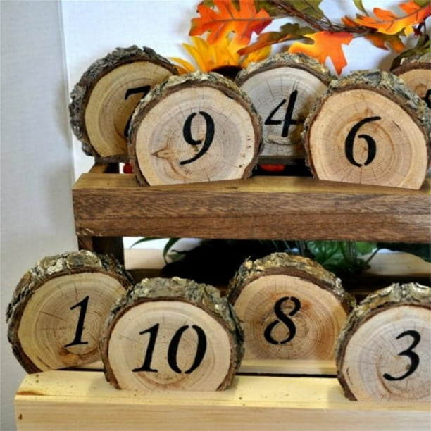 Meitianfacai Home Decor Fathers Day Gifts Wooden Original Ecology With Bark Wedding 1 10 Digital Block Table Number Seat Plate Com Meitianfacai Home Decor Fathers Day, Wooden Block Table Numbers Wedding