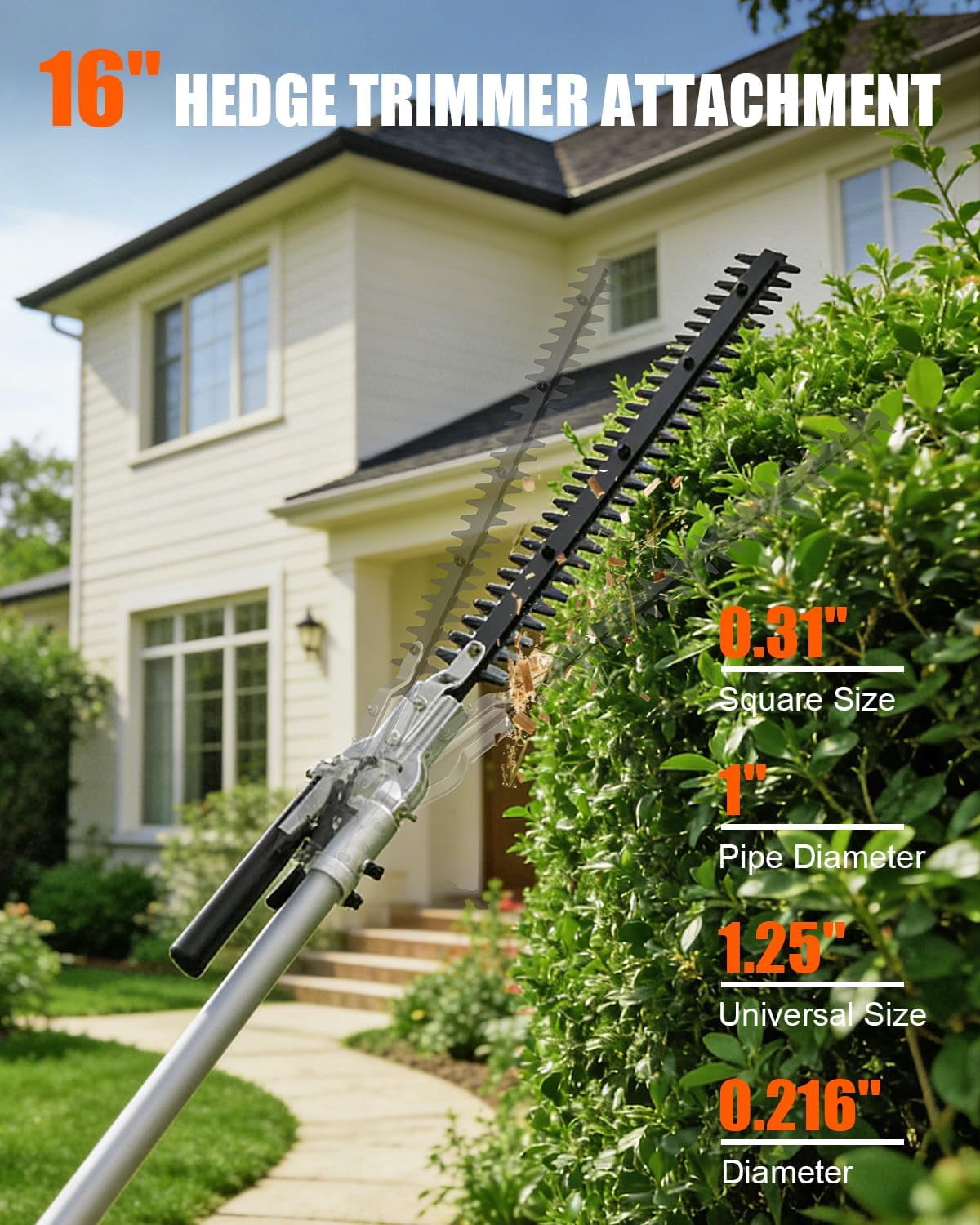 16-Inch Hedge Trimmer Attachment with 180° Swivel Head, Heavy Duty Dual-Action Cutting Blade Compatible with Gas-Powered Trimmers
