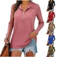 thumbnail image 4 of Women 1/4 Zip Pullover Rib-Knit Long Sleeve Lapel Neck Tunic Tops Loose Fit Solid Dressy Casual Fall Spring Clothes (XL, Pink), 4 of 4