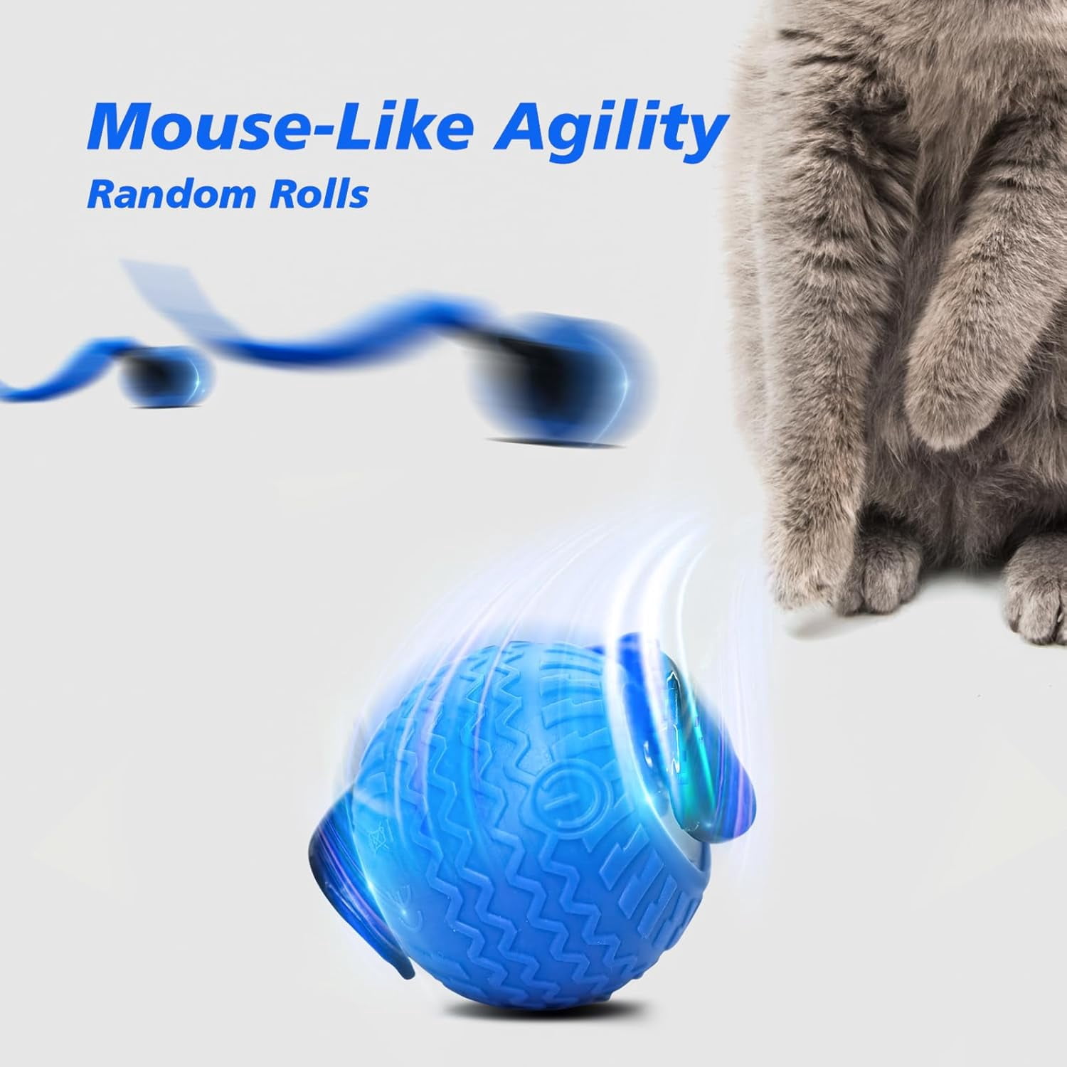 2Pcs Interactive Cat Toy for Indoor Cats, Speedy Ball with Tail, Automatic Moving Cat Balls for Bored Indoor Adult Cats, 360°Automatic Rolling Ball Toy, Two Speed Adjustment（Orange&Blue）