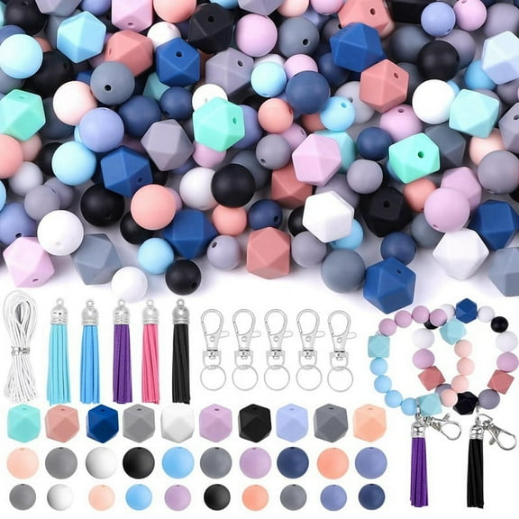 121 PCS Silicone Beads for Keychain Making Kit, Multicolor Bulk Loose DIY Necklace Bracelet