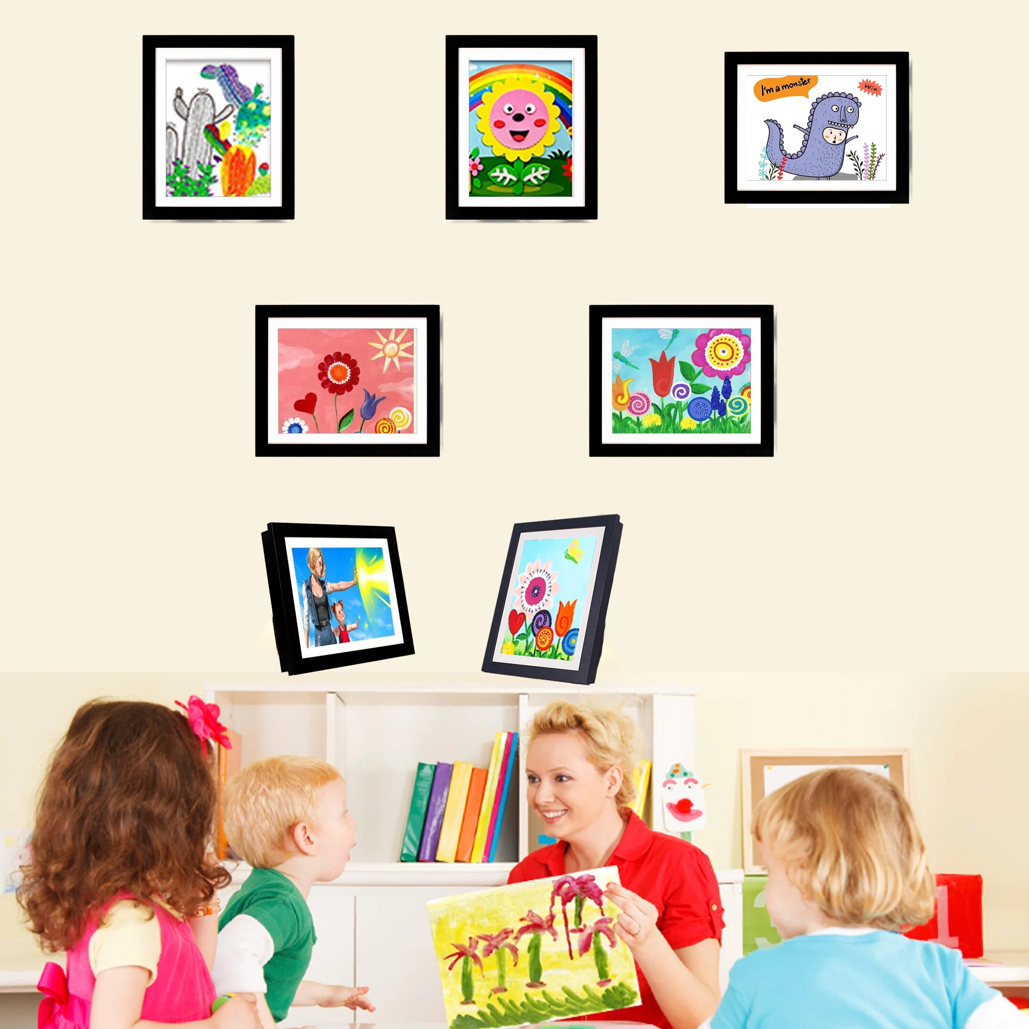 Kids Art Frames Front Opening Changeable Sets of 2 Black 8.5X11" Artwork Frames for Kids Drawings Storage Frames Children Art Projects Schoolwork Crafts Hanging Art Displays