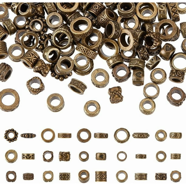 120 cuentas europeas de aleación de estilo tibetano, 15 estilos, cuentas con agujeros grandes, cuentas espaciadoras sueltas de bronce, cuentas espaciadoras de metal.