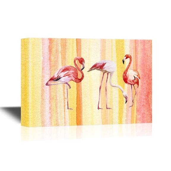 wall26 - Canvas Wall Art - Three Flamingos on Watercolor Style Background - Gallery Wrap Modern Home Art | Ready to Hang - 16x24 inches