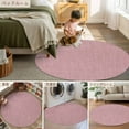 thumbnail image 6 of Nude Pink 5ft Round Rug, Farmhouse Burlap Solid Pink Color Modern Linen Texture Non-Skid Rubber Backing Large Area Rugs - Living Room Bedroom Home Office, Indoor Floor Mat Carpets Washable Rug, 6 of 9