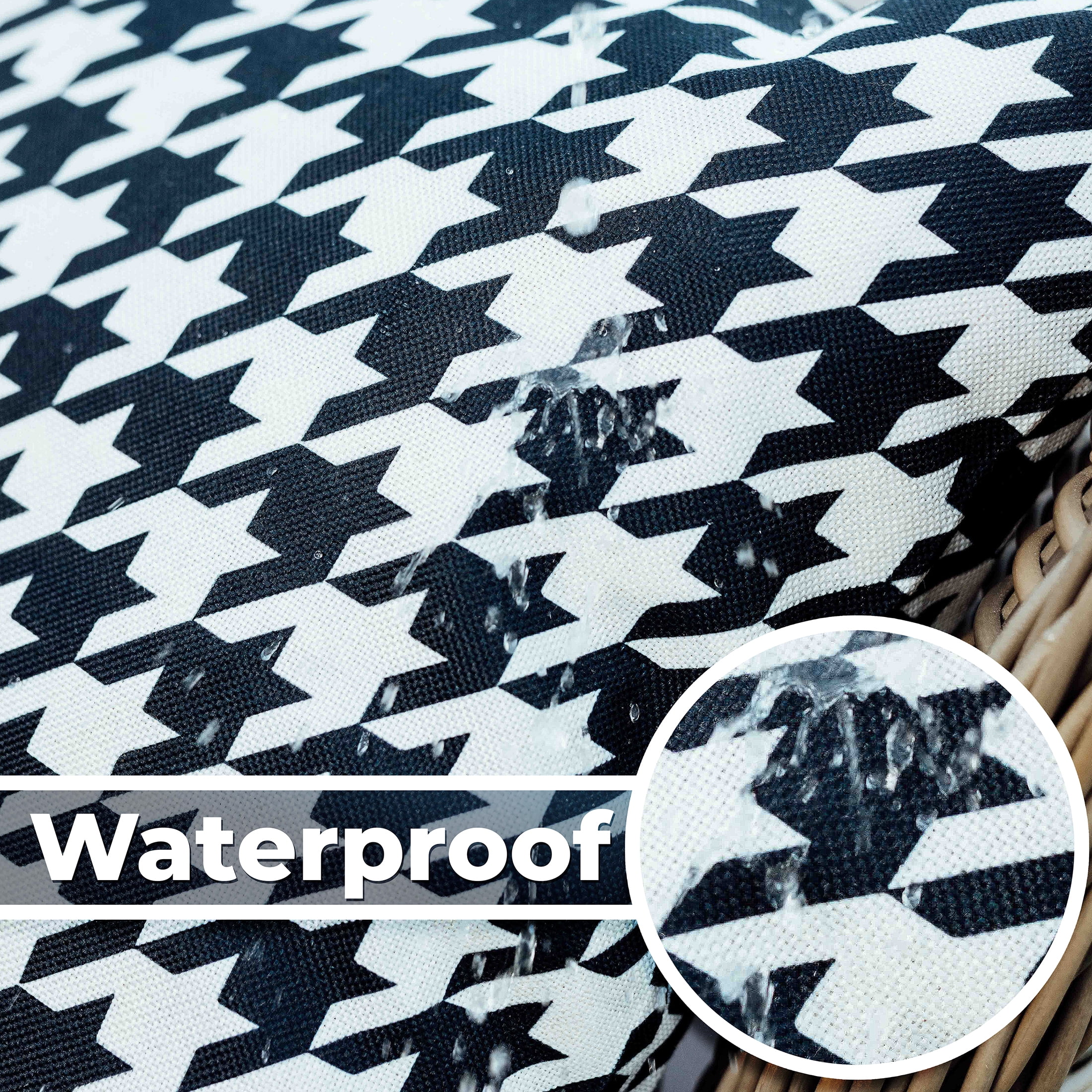 DecorX Weather Resistant 18x18 in Glam Outdoor Pillow Covers, 2 Count, Houndstooth Blue and White