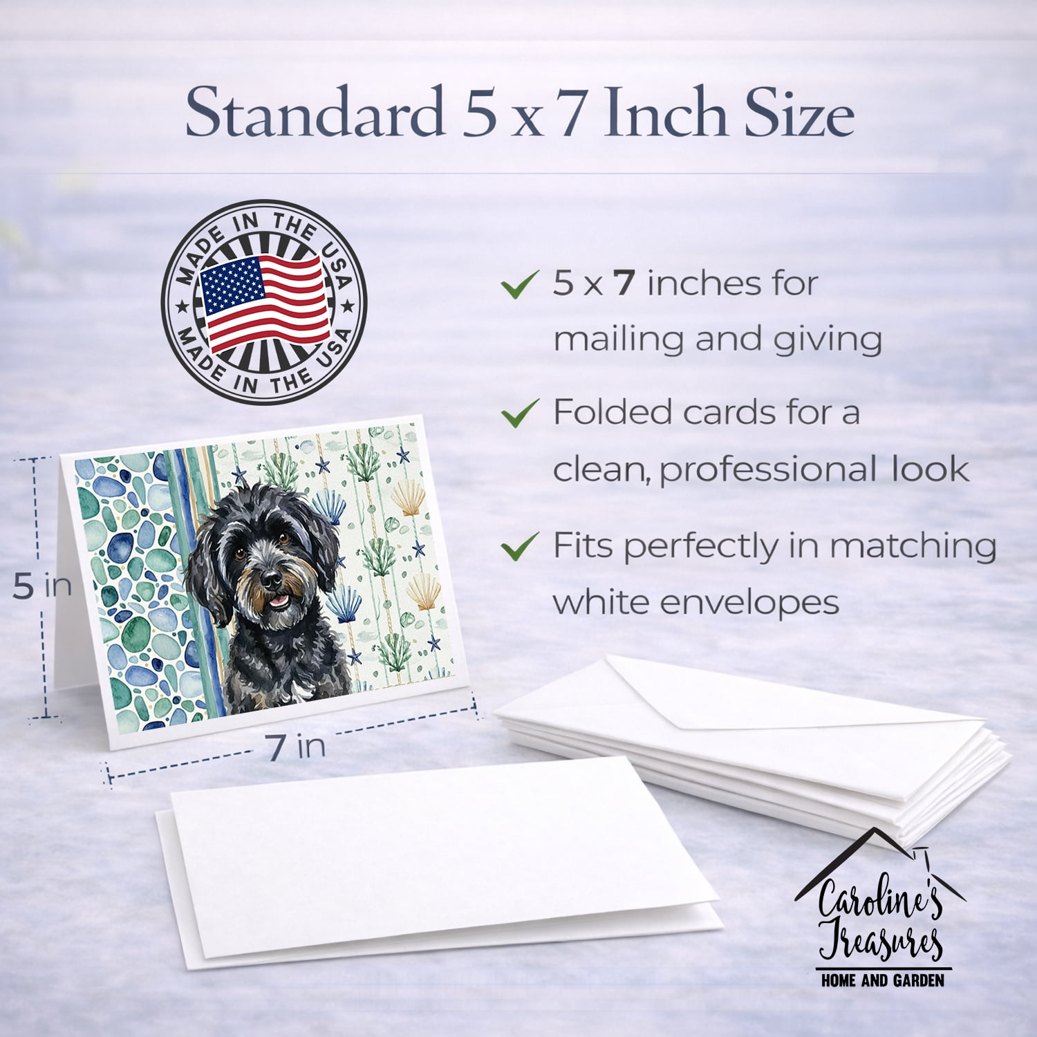 Black Havanese Coastal Sea Glass Greeting Cards Pack of 8