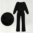 thumbnail image 7 of Ladies' Off Shoulder One Neck Long Sleeved Wide Leg Pants Set With Drawstring High Waist for Slimming, Casual Sports Two-Piece Set Black S, 7 of 7