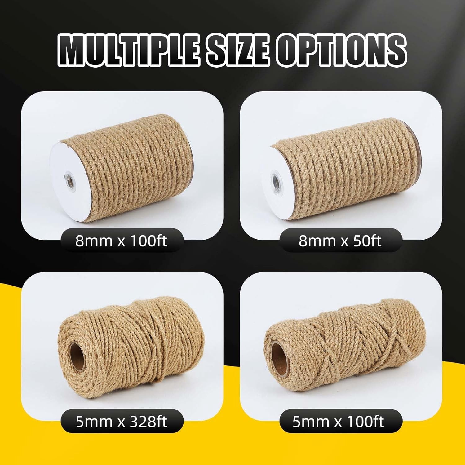 Natural Jute Twine, 5MM x 328FT Jute Rope Roll, Heavy Duty Thick Twine for Cat Scratching Post, Bundling, Gardening and DIY Crafts