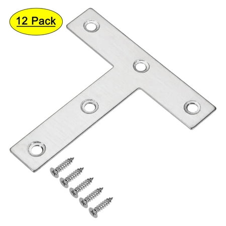

Uxcell T Shape Bracket 80x80mm Stainless Steel Polishing Silver Tone with Screws 12Pack