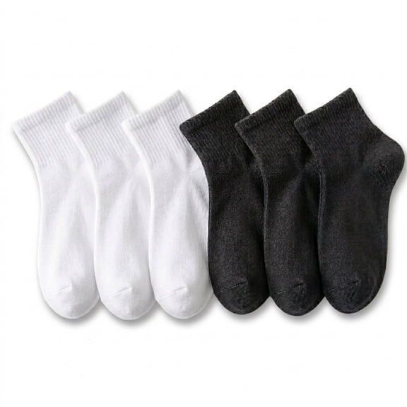 NevEND 6 Pairs Women's Men's Ankle Cotton Mini Crew Socks Athletic Running Sports with Thick Cushioned Size M White Black