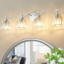 Deyidn 34.8" Modern 4-Light Chrome Bathroom Vanity Light - Dimmable Bathroom Transitional Fixture with Crystal Glass Shades