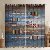 Homewish Hunting and Fishing Black Out Curtains, Rustic Cabin Paddle Curtains Pack of 2 (42x63 Each), Blue Old Barn Door Bedroom Curtains, Living Room Curtains Decor