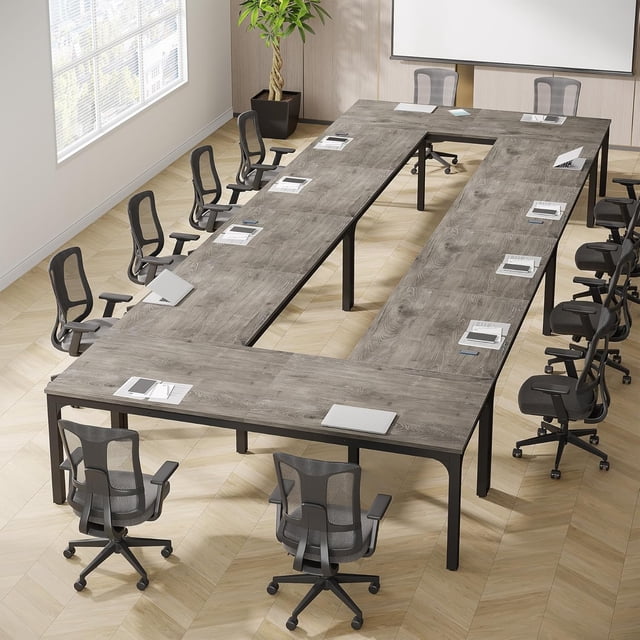 Tribesigns 6.5FT Conference Table, 78.7 Inche Rectangle Meeting Seminar Table for 6-8 People (Only Table) (8,Gray+Black)