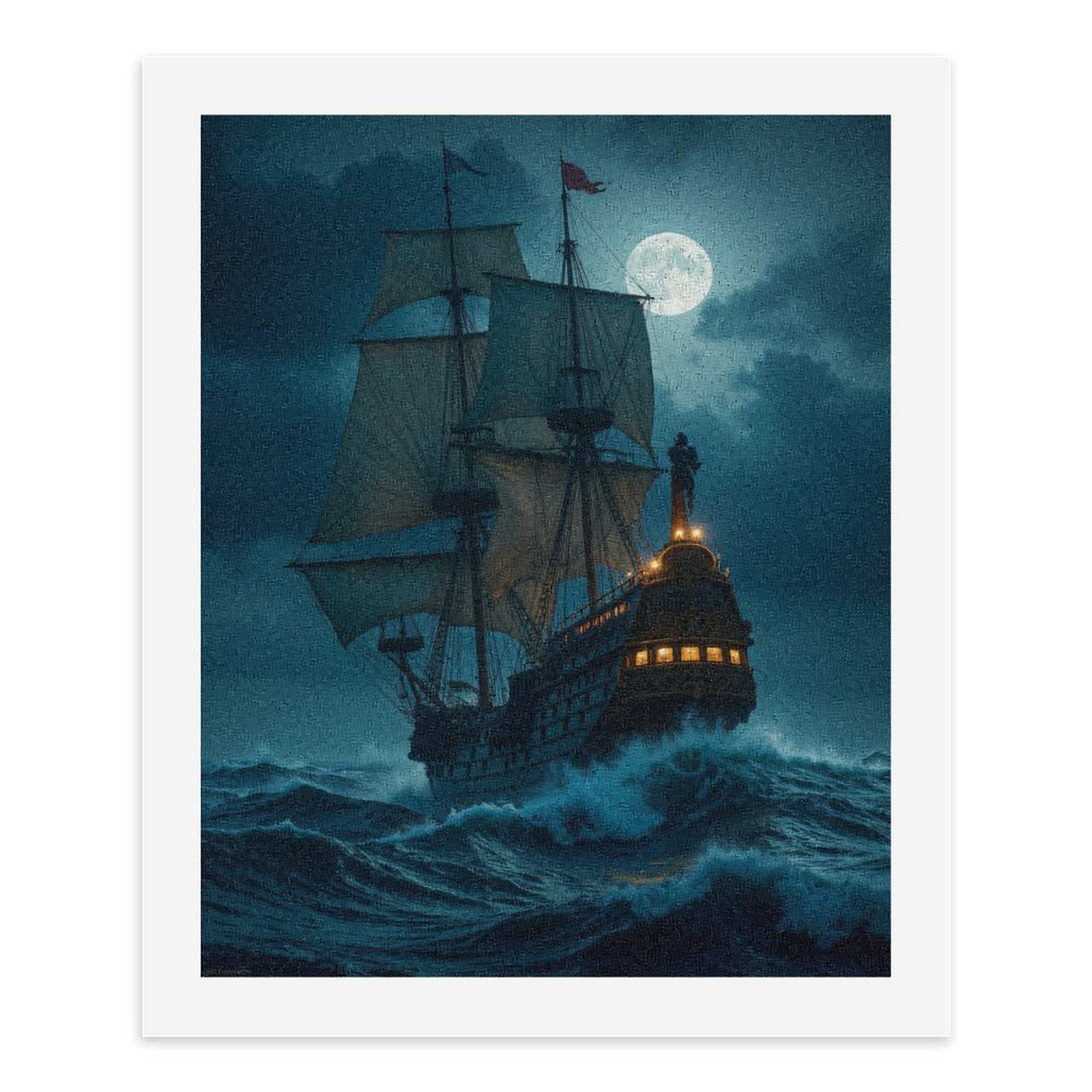 Paint By Numbers Kit for Adults Beginner - DIY Moonlit Sailing Ship Ocean Waves Canvas Painting Kits for Adults, Frameless Paint By Number for Adults for Home Wall Decor 16x20 Inch