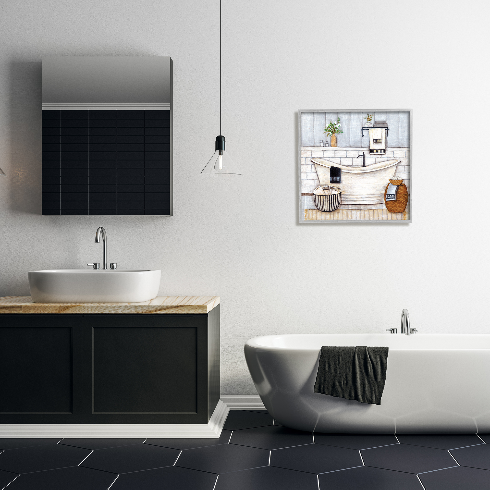 Stupell Industries Bathroom Farmhouse Style Tub Neutral Grey Drawing, 24 x 24,Design by Yellow Café