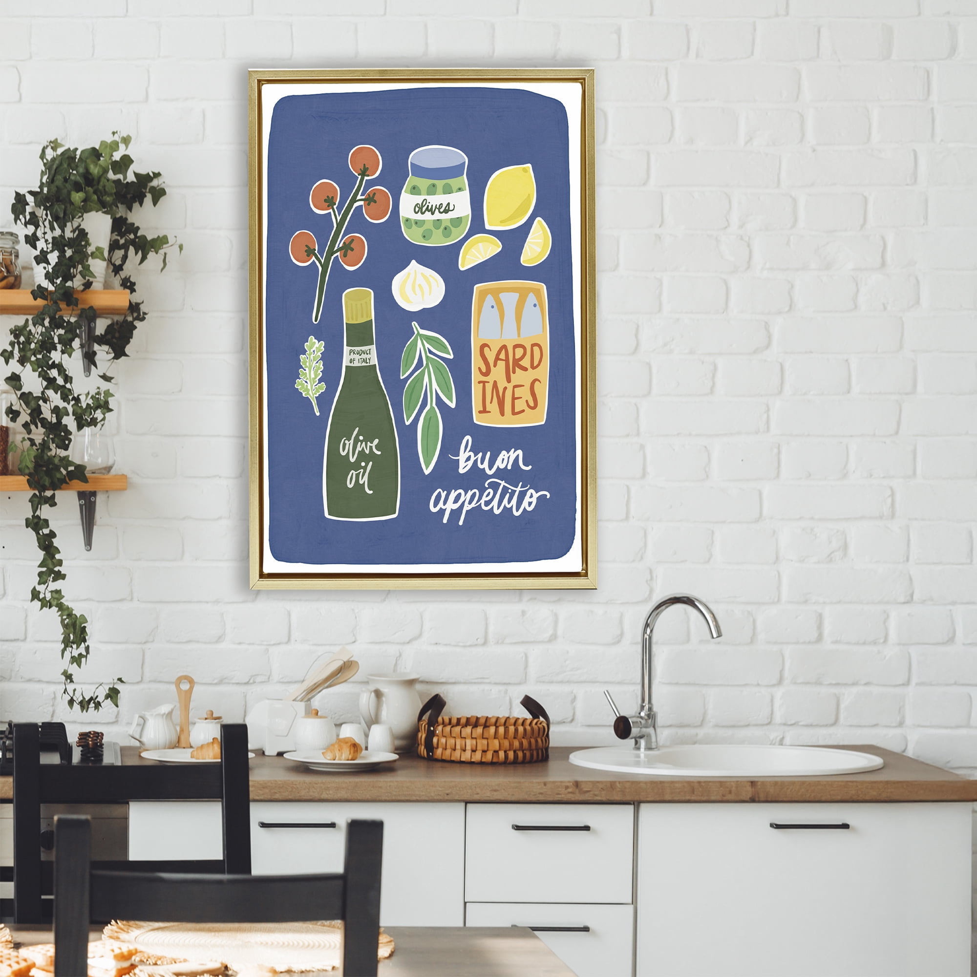 Stupell Industries Italian Kitchen Necessities Gold Framed Floater Canvas Wall Art, design by Amanda Houston