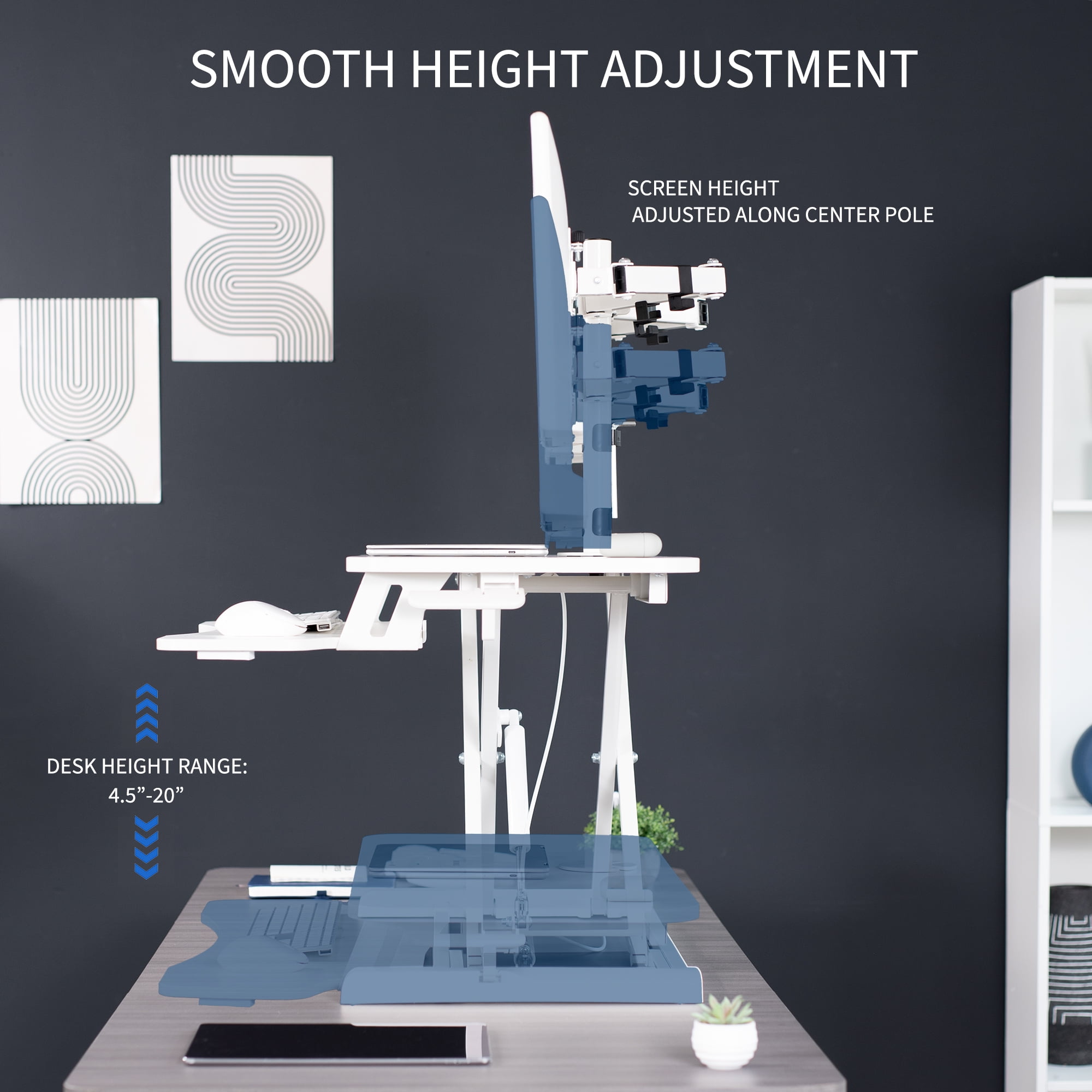 VIVO White 32" Standing Desk Riser with Adjustable Dual 13" to 30" Monitor Mount