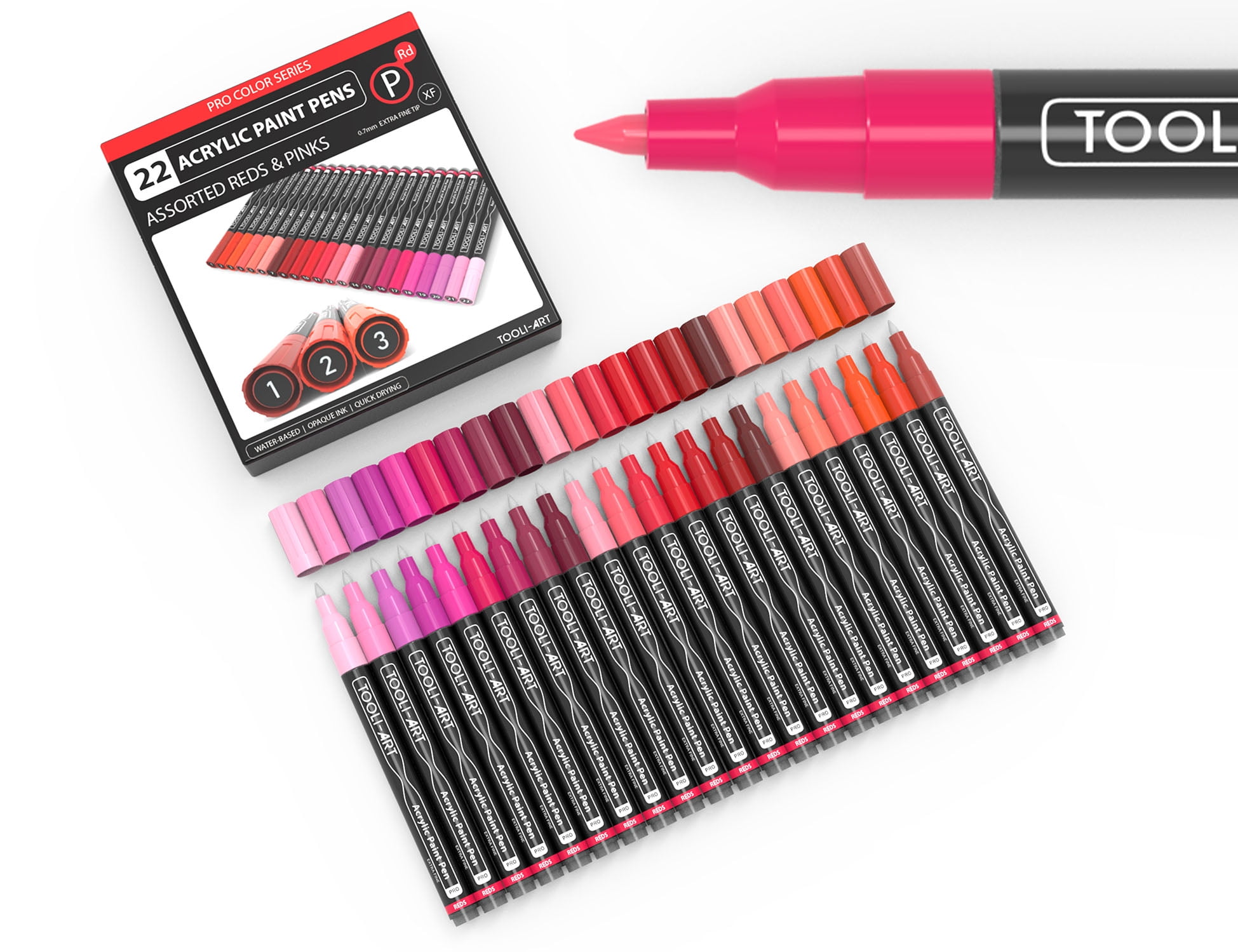 TooliArt Acrylic Paint Pens Assorted Red Pro Color Series Markers for