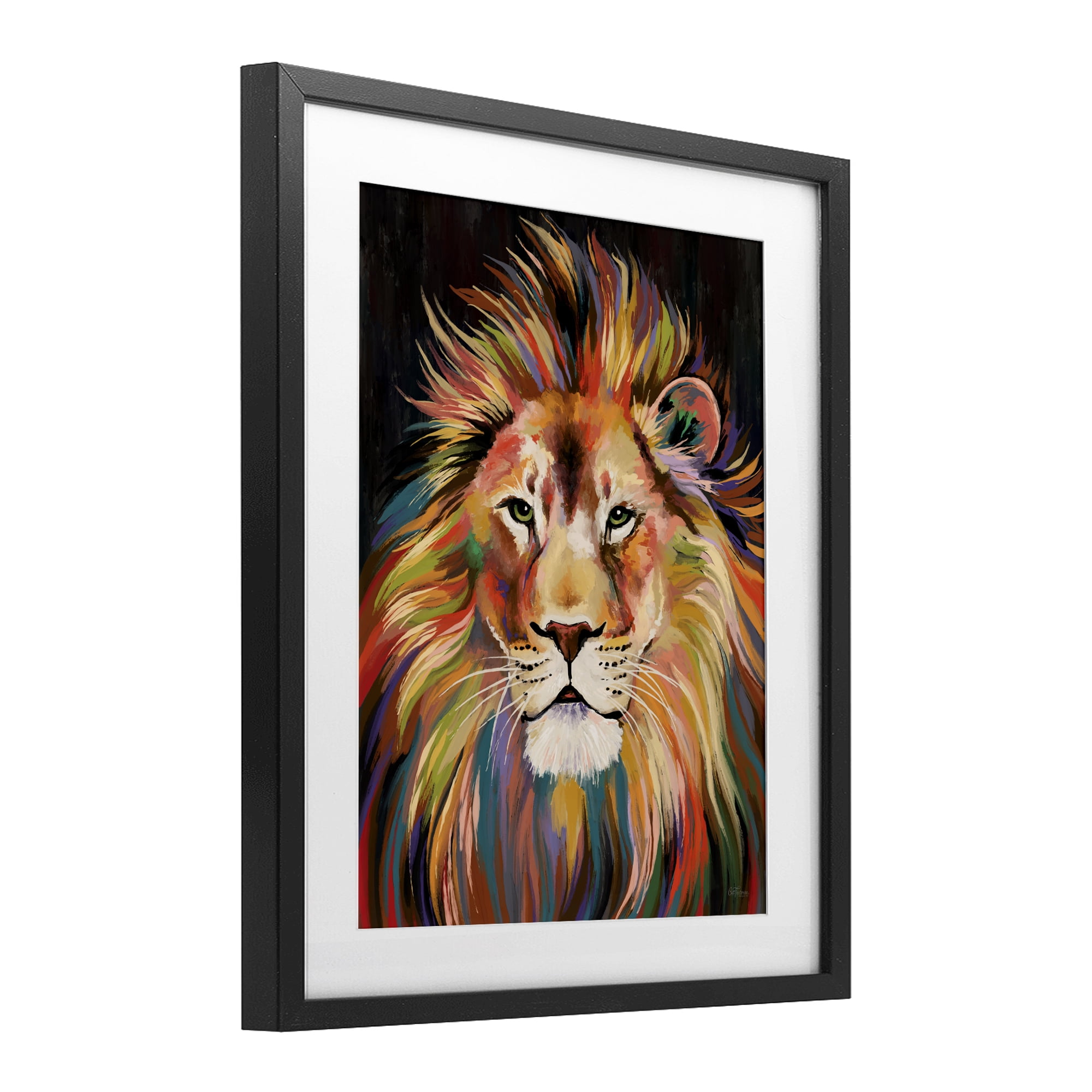 Stupell Industries Vibrant Majestic Rainbow Lion Black Framed Print Under Glass, design by Cat Thurman Designs