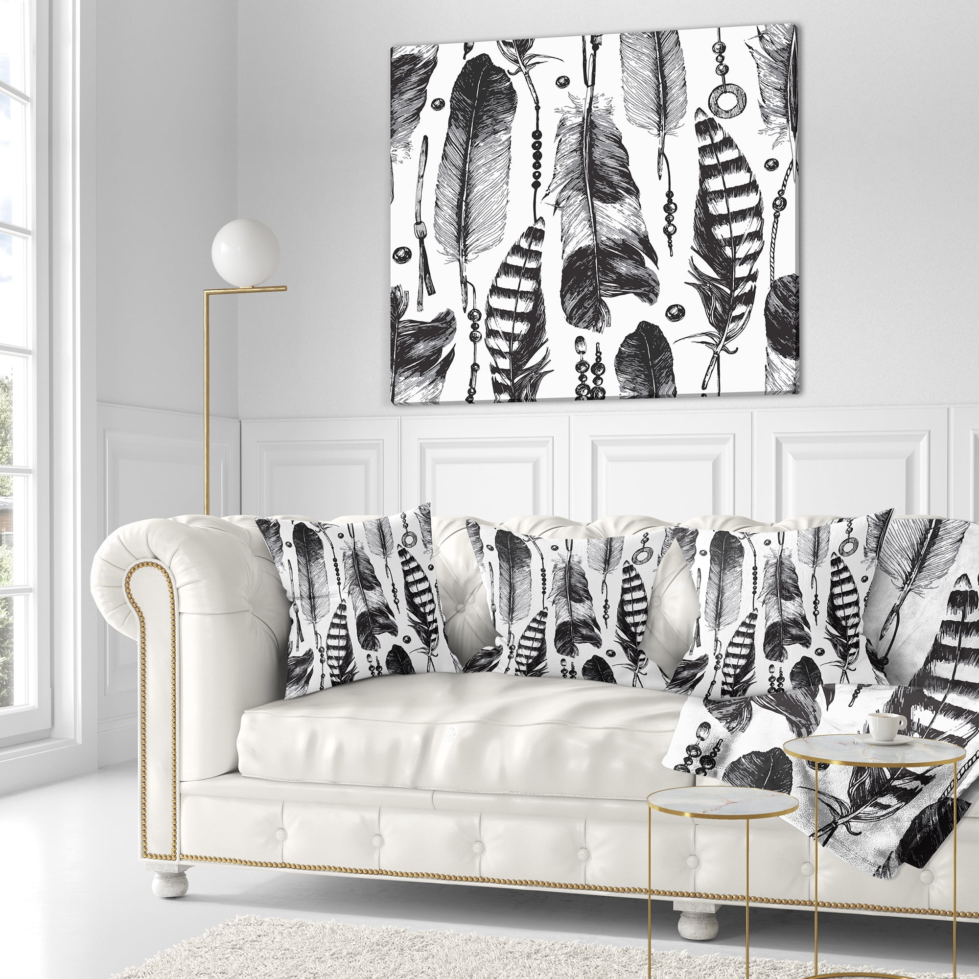Designart Hand drawn Feathers - Abstract Throw Pillow - 18x18