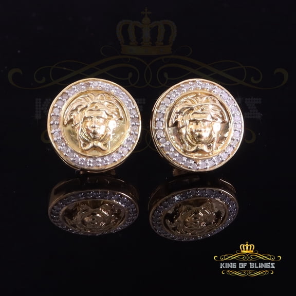 King of Bling's 0.20ct Diamond 925 Sterling Yellow Silver for Men's & Womens Stud Medusa Earring
