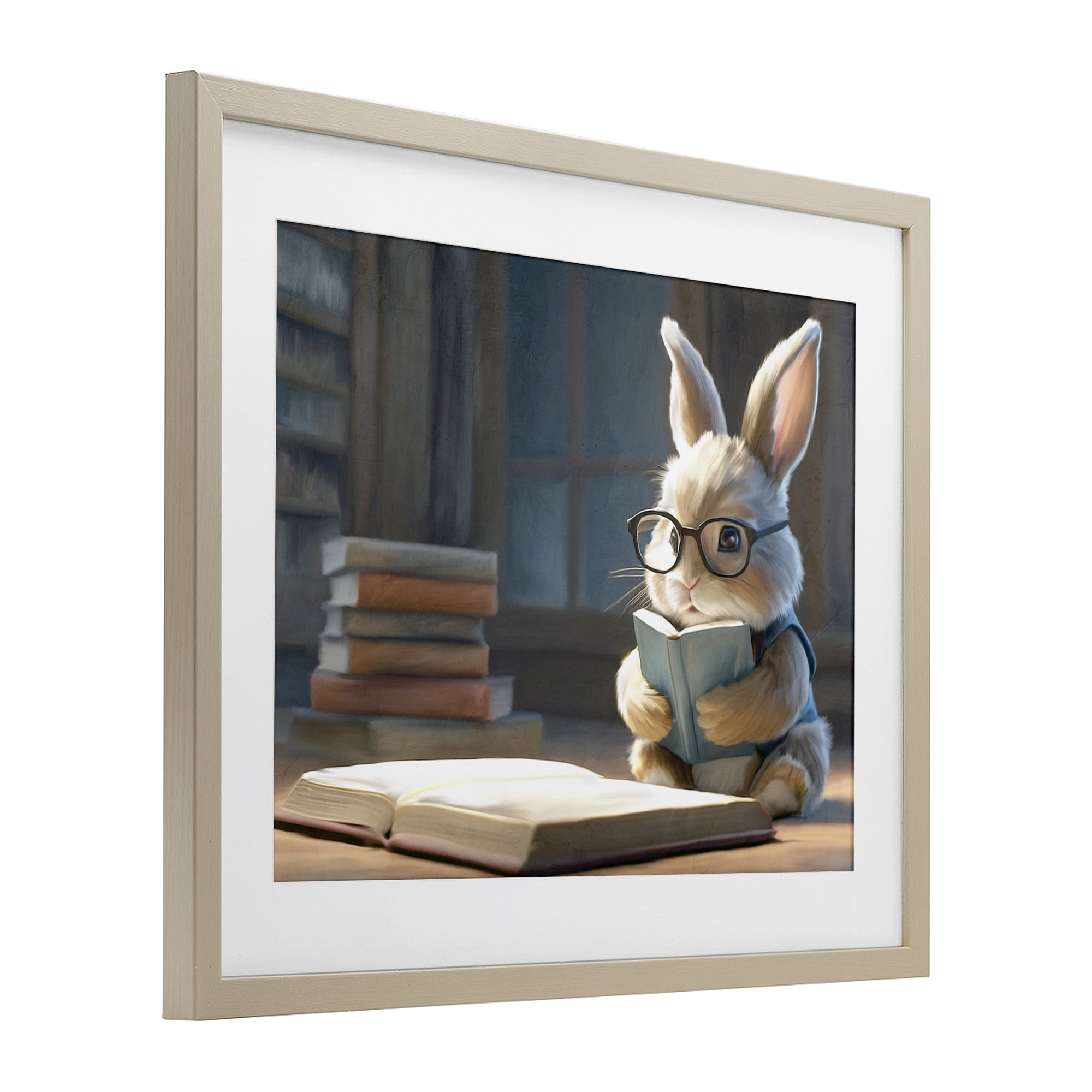 Stupell Industries Bookish Bunny at Desk Birch Framed Print Under Glass, design by Kim Allen