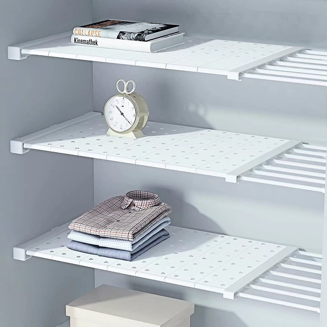 Adjustable Closet Shelves, Expandable Metal Closet Storage Shelf, Closet Organizers and Storage DIY Shelves for Closet Cabinet Wardrobe Cupboard