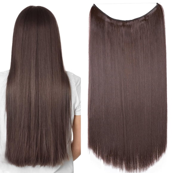 S-noilite 20" No Clip In Hairpiece Invisible Halo Hair Extension One Piece Straight Wire Hair Extension Hidden Secret String Full Head Fish Line Hair Extension Synthetic(ash blonde)