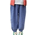 thumbnail image 4 of Annhoo Toddler Boys Girls Cotton Linen Pants Lightweight Plaid Printed Lantern Pants Casual Elastic Waist Trousers, 4 of 5