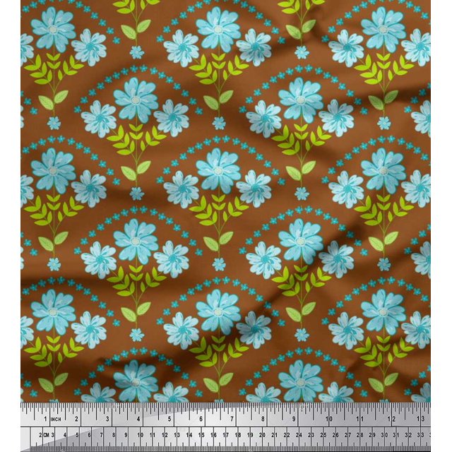Soimoi Crepe Silk Fabric Leaves,Floral & Scale Geometric Print Fabric by the Yard 42 Inch Wide