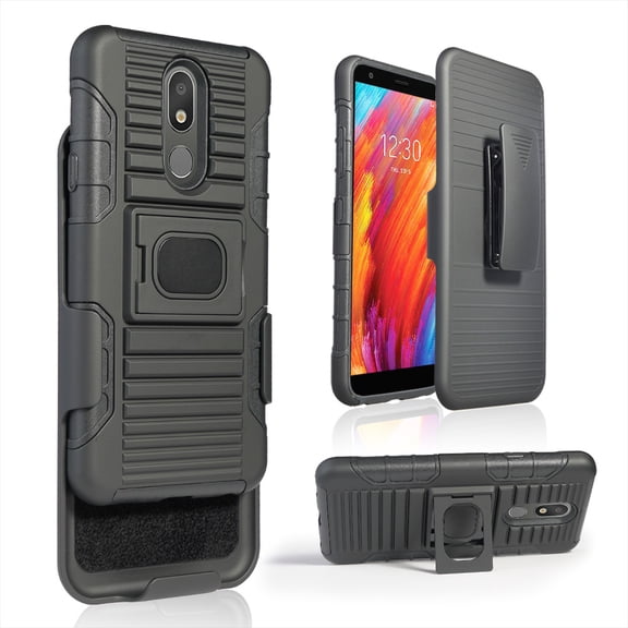 Compatible for LG Aristo 4 /Aristo 4 Plus/Escape Plus/Prime 2/Arena 2/Tribute Royal/Journey LTE/K30 2019 Case, with [Tempered Glass Screen Protector] Ring Armor Magnetic Phone Cover - Black