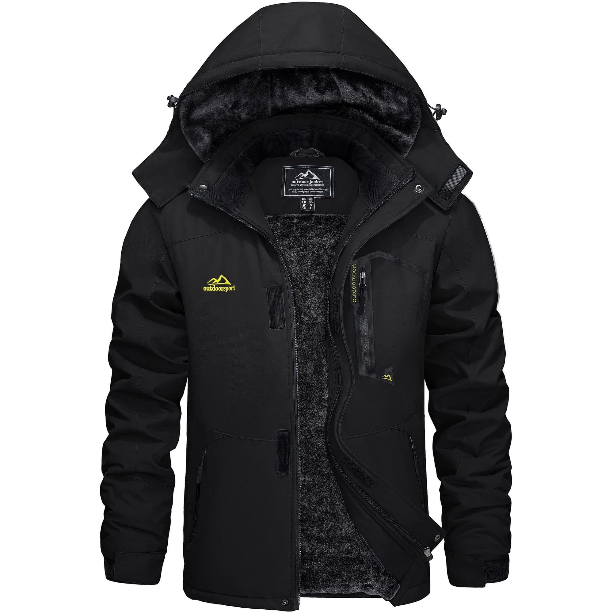 TACVASEN Men's Winter Waterproof Ski Jackets with Hooded Windproof Fleece Warm Snow Coat with Multi-Pockets For Hiking and Snowboarding ,Black,XL