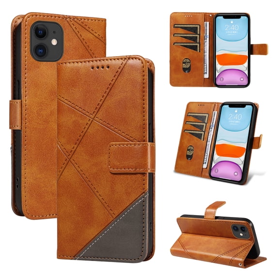 Designed for iPhone 11 Case Wallet, Women Flip Folio Cover PU Leather Stand Credit Card Holders Slots Wrist Strap Full Protection Magnetic Clasp Phone Case for iPhone 11, Brown