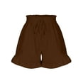 thumbnail image 3 of Grianlook Women Short Hot Pants Bermuda Summer Beach Shorts Drawstring Elastic Waist Casual Mini Pant Wide Leg Ladies Hawaii Ruffle Baggy With Pockets Coffee L, 3 of 6